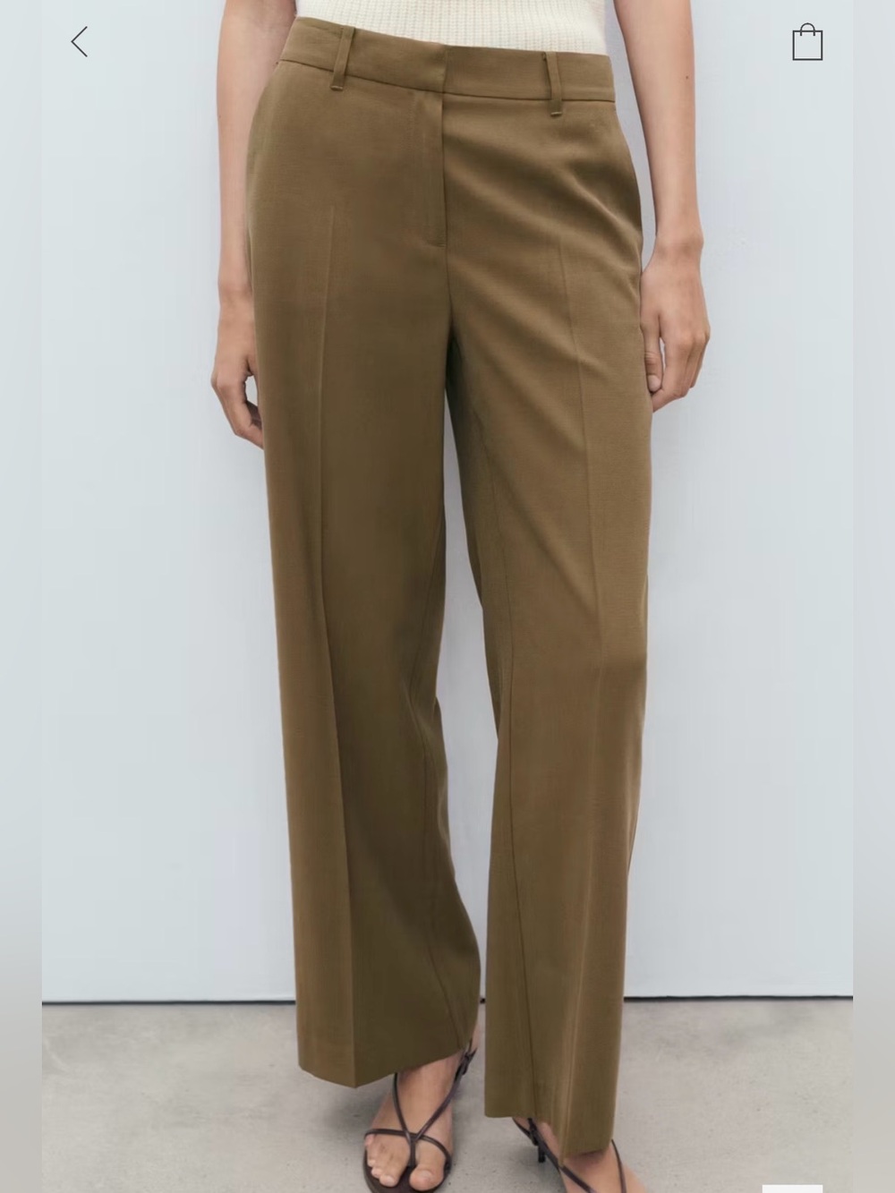 Mango Dark Olive Green Wide-Leg Trousers